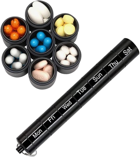 Pill Disperser Waterproof 7 Days Pill Holder Travel Pill Container Portable Medicine Keychain Daily Airtight Pill Organizer?Black)...