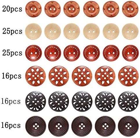 Assorted Round Wood Wooden Buttons Black Brown Beige 4 Hole Mixed Sewing Art DIY Craft Supplies Kits with Box 118pcs...