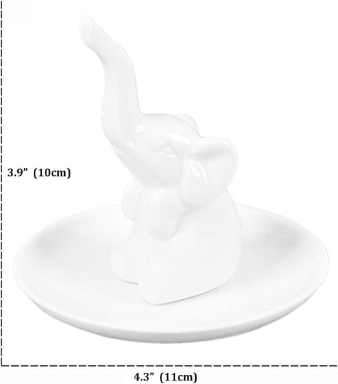 Lependor Elephant Ring Holder Jewelry Tray for Wedding Christmas Birthday, Handmade Ceramic Decor Jewelry Small Animal Tray - White Elephant...