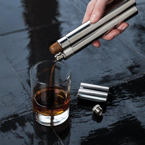 Viski Stainless Steel Cigar Holder with 2 oz Liquor Flask, Slim & Elegant Single Cigar Case with Pocket Flask for Men, Perfect for Whiskey, Bourbo...