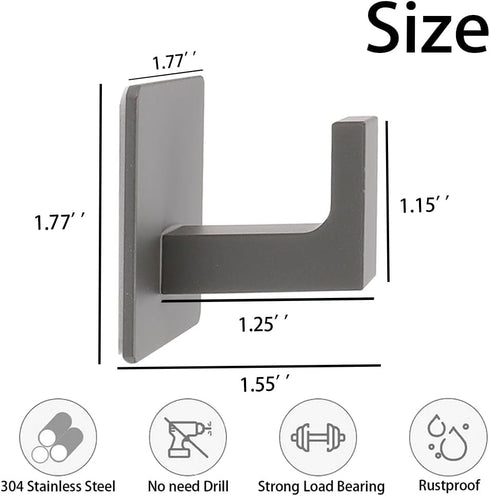 Bath Towel Hooks, 6 Pack Self Adhesive Square Coat Hooks, Sturdy No Drilling Robe Hook, Stainless Steel Heavy Duty Clothes Hanger, Wall Hooks for ...