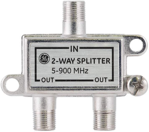GE 2-Way Coaxial Cable Splitter, 5-900 Mhz Range, RG59 RG6 Coax Compatible, Audio, Video, Works with HD TV, Cable, Amplifiers, Amplified Antennas,...