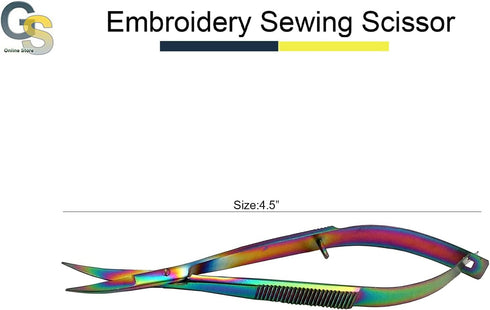 Embroidery Sewing Scissor - Titanium Spring Action Scissor 4.5" - German Grade Stainless Steel, Curved Tip, Snips, Thread Scissor - G.S Online Sto...