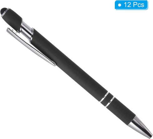 PATIKIL Ballpoint Pen with Stylus Tip, 12 Pack 2 in 1 Metal Pen Black Ink 1.0mm Medium Point Stylus Pen for Touch Screens Style 1, Black...