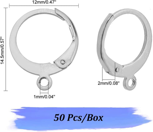 PH PandaHall 50 Pcs 304 Stainless Steel Lever Back Earring Hooks Earwire with Open Loop 14.5x12x2mm for Jewelry Making...