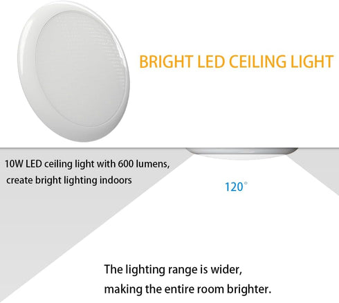 12 Volt LED Lights 7" DC 12/24V 10W Downlight 5500-6500K Bright White Round Dome Camper RV Interior Lights Ceiling LED Panel Light for Inside Car ...