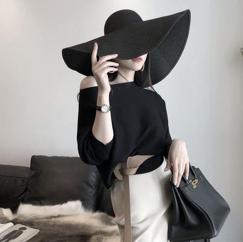 Women's Ridge Wide Floppy Brim Summer Hat Large Brimmed Garden Beach Sun Hat Big Summer Sun Hat Straw Cap Party Garden Travel Black...