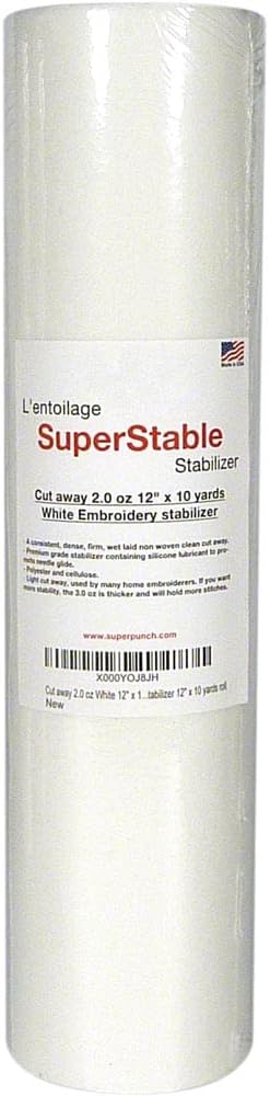 Superpunch Cutaway 2.0 Oz Stabilizer For Embroidery Machines - 12" x 10 yards roll, White SuperStable Machine Embroidery Stabilizer Backing, Cut A...