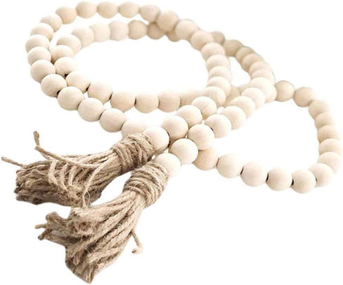 PINSUKO Natural Wood Bead Garland Set with Tassels, Farmhouse Beads, 57 Inches...