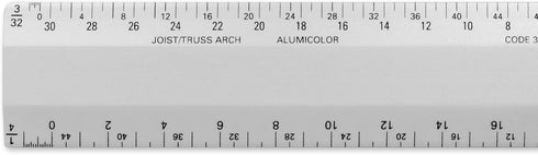 Alumicolor Architect 6 inch Bevel Ruler w/Joist/Truss Scale for Drawing, Drafting & Engineering, Calibrations Divided by (3/32, 3/16), (1/8, 1/4),...