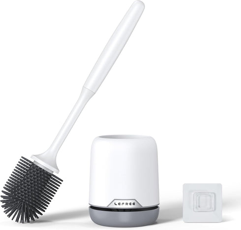 Lefree Silicone Toilet Brush and Holder,Bathroom Cleaner Brush Set,Non-Slip Handle Toilet Bowl Brush with TPR Soft Bristle,Wall Mounted/Floor Stan...
