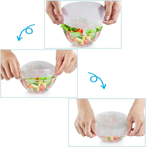 6PCS OstWony Silicone Stretch Lids, Four Specifications of Reusable Silicone Bowl Cover, Suitable for Various Food Containers, High and Low Temper...
