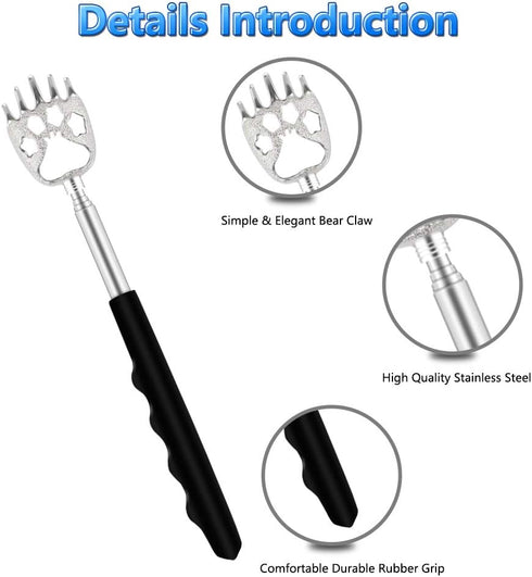 6 Pack Telescoping Back Scratcher - Bear Claw Back Scratchers - Portable Extendable Backscratcher with Rubber Handles in Black, Blue, Green, Purpl...