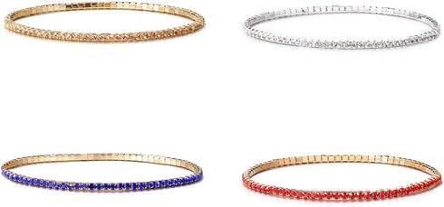 Pingyongchang Multicolor Rhinestone Bracelet Set for Women Crystal Tennis Bracelet Beaded Stretch Strand Stacked Bracelet 8 Pcs...