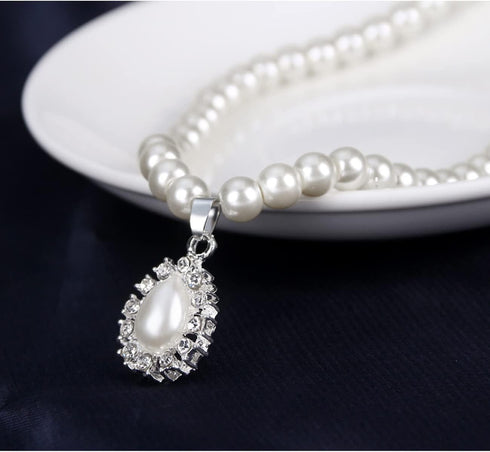 CSIYANJRY99 Pearl Necklace and Earring Set Faux Pearl Prom Jewelry Sets for Women Imitation Beaded Pearl Necklace Bracelet Stud Earrings for Women...