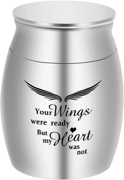 Dletay Small Keepsake Urns for Human Ashes 1.57 Inch Mini Cremation Urns for Ashes Stainless Steel Memorial Ashes Holder-Your Wings were Ready, Bu...