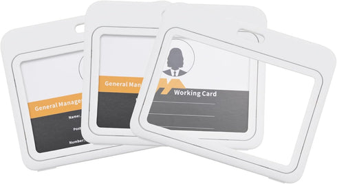 ID Badge Holder with Plastic Clip, Double-Sided Transparent Windows Horizontal Hard White Plastic Case Waterproof Card Holder for Office School ID...