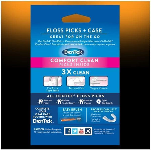 DenTek Floss Picks & Travel Case for On-The-Go, 4 Travel Cases with 6 Floss Picks Each, (Pack of 4)...