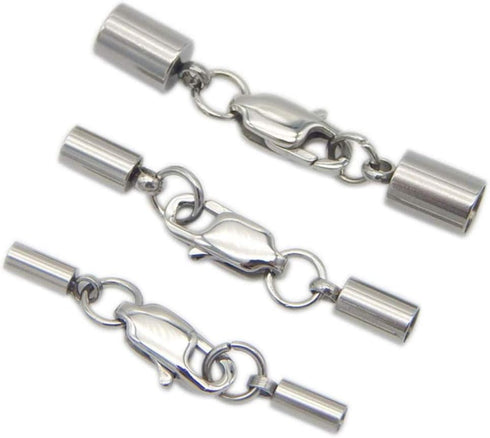 50pcs Endcaps with Clasps for 2.5mm (0.1 Inch) Beading Cord Wire Thread Sterling Silver Plated Brass for Jewelry Craft Making CF225-4...
