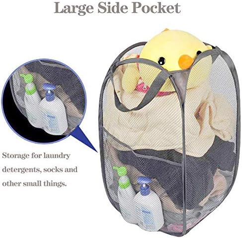 Larpur 2 Pcs Popup Mesh Laundry Baskets, Collapsible and Portable Clothes Washing Laundry Hampers with Reinforced Carry Handles, Gray Clothes Hamp...
