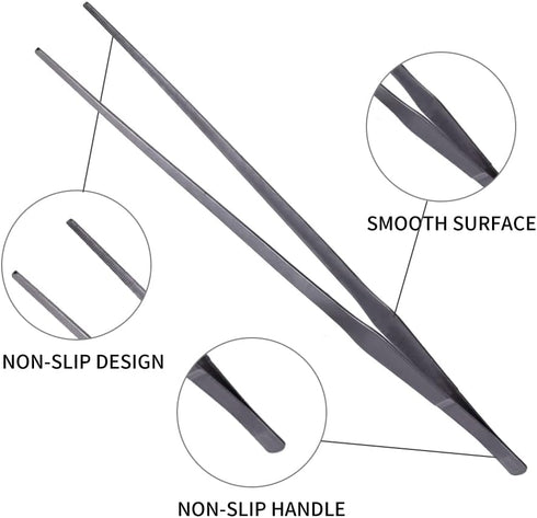 Extra Long Handle Aquarium Tweezers Serving Tongs Feed clamp,2 Pack Stainless Steel Straight and Curved Tweezers Set for Fish Tank Plants Reptile ...