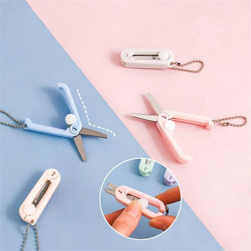 Blue Mini Scissors with Keychain Portable Folding Scissors Small Cutter Shear for Cutting, Scrapbooking, Crafting, Sewing, DIY Projects,Office Cut...