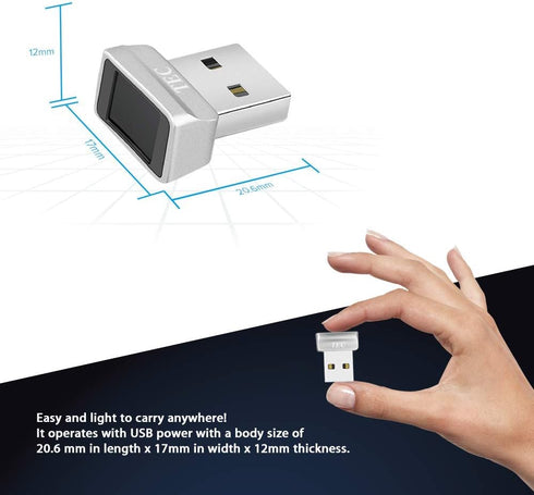 TEC Mini USB Fingerprint Reader for Windows 11/10 Hello, TEC TE-FPA2 Bio-Metric Fingerprint Scanner PC Dongle for Password-Free and File Encryptio...