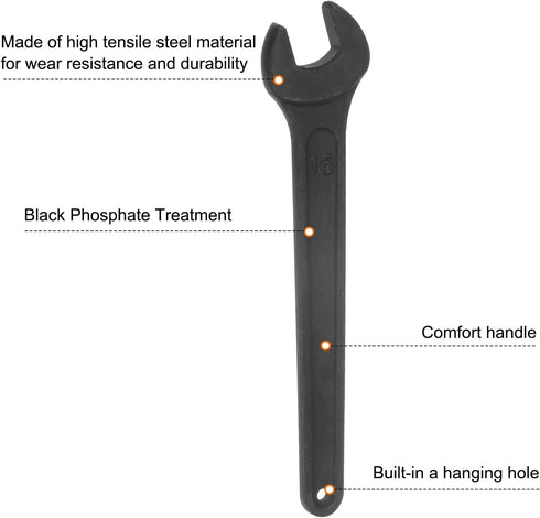 uxcell 16mm Single Open End Spanner, High Tensile Steel Single Open Wrench Hand Tool for Mechanical Automotive Repair, Black...