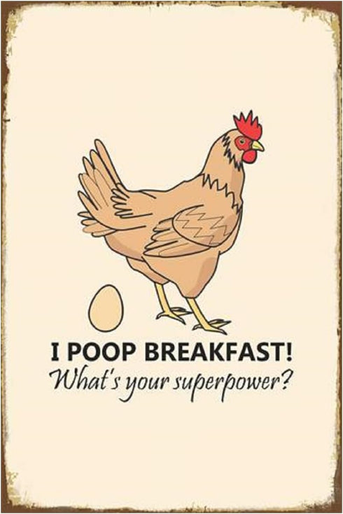 Funny Chicken Sign, Metal Chicken Coop Tin Signs, I poop breakfast, Yard Sign Garage Farm Garden Wall Decor Sign Plaque Outdoor for Home Fence 8 X...