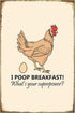 Funny Chicken Sign, Metal Chicken Coop Tin Signs, I poop breakfast, Yard Sign Garage Farm Garden Wall Decor Sign Plaque Outdoor for Home Fence 8 X...