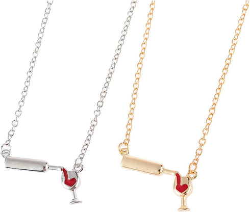 2-3Pcs Wine Glass Bottle Cup Pendant Necklace Set Enamel Love Heart Adjustable Chain Necklace for Women Lover Cheers Clavicle Jewelry Valentine's ...
