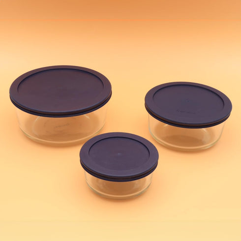 CIBI Food Storage Container Lids (4 Cups, Blue - 6PK) For Pyrex and Anchor Round Glass Containers, Dishwasher and Microwave Safe Replacement Lids...