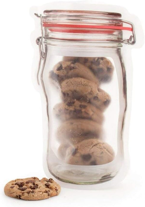 50Pcs Mason Jar Pattern Food Storage Bag Reusable Portable Stand Up Smell Proof Ziplock Bags Snack Saver Container Retail Package Bag Frosted Pouc...