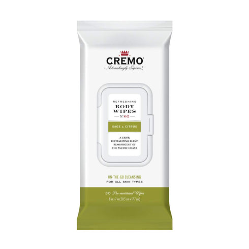 Cremo Refreshing Sage & Citrus Body Wipes, A Revitalizing Combination of Bright Mandarin, Dry Herbs and White cedar, 60 Count...