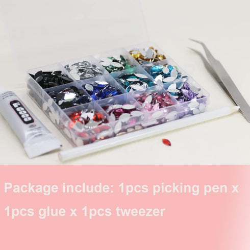 PAMIR TONG 1320pcs 6*12mm Horse Eye Shape Craft Gems Jewels Acrylic Flatback Rhinestones Gemstone with Tweezers Glue Picking pen for Bead Adhesive...