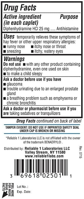 Diphenhydramine 25 mg Generic Allergy Medicine and Antihistamine 100 Capsules per Bottle Pack of 2...