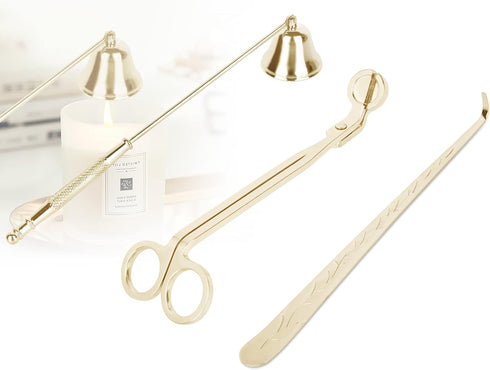 3 in 1 Candle Snuffer Long Handle Candle Extinguisher Candle Wick Trimmer Candle Cutter Candle Wick Dipper Kit - Gold...