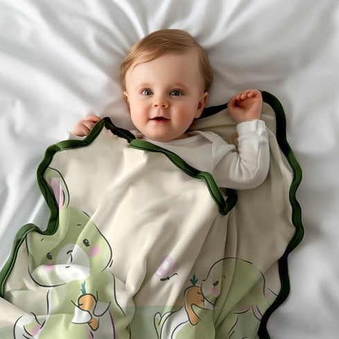 Organic Cotton Knitted Baby Blanket for Crib/Cot, Ultra Soft & Warm, Thick but Very Light, for Baby (40x32 in) - Rabbit...