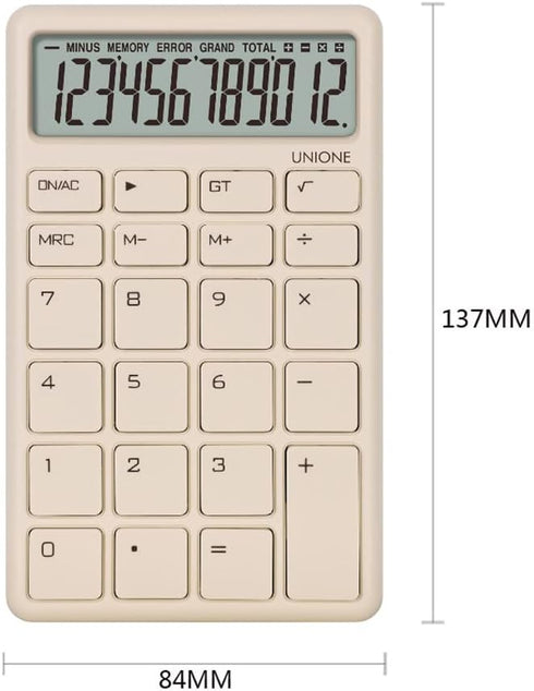 UNIONE Pocket & Desktop Beige Calculator with a Bright LCD, Dual Power Handheld Desktop. Color. Business, Office, High School...