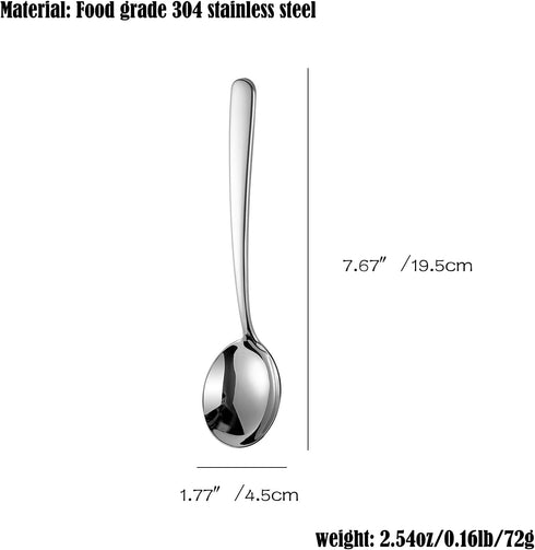 4-Piece Soup Spoons, 7.6Inch Round Stainless Steel Bouillon Spoons...