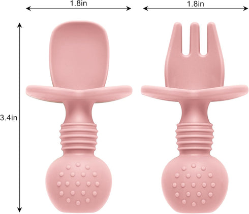 Silicone Baby Feeding Set, 2 Pack Divided Toddler Plates with Suction, 2 Pack Spoons and Forks Set, BPA Free, Baby Led Weaning Supplies for Baby U...
