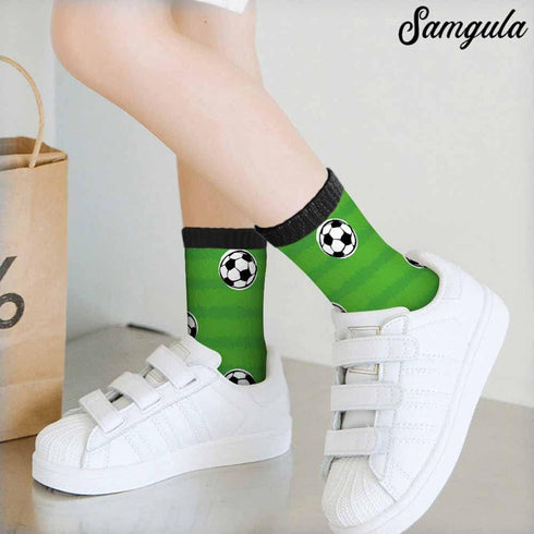 Soccer Crew Socks for Woman Size 6-8 Green Field Ball Sport Cartoon Girls Socks...