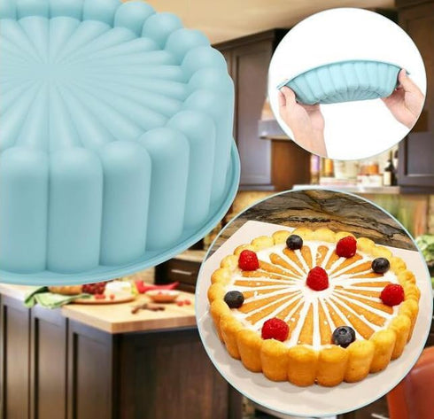 Flower Shape Silicone cake mold,Non-stick Silicone Fluted Pans, Perfect Bakeware for Cake, 7.6 Inch,Blue...
