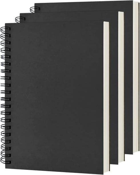 DSTELIN Blank Spiral Notebook, 3-Pack, Soft Cover, Sketch Book, 100 Pages / 50 Sheets, 7.5 inch x 5.1 inch, 100GSM, (Black)...