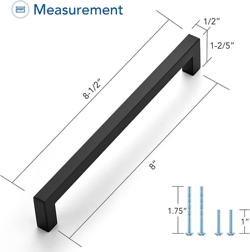 Ravinte 1 Pack Black Cabinet Pulls 8 Inch Square Cabinet Handles Matte Black Kitchen Hardware for Cabinet Drawer Pulls Come with Screwdriver...
