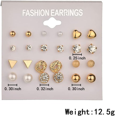 Crystal Pearl Stud Earrings Pack Bride Earring Sets for Women Rhinestone Geometric Heart Earrings Ear Studs Set Gold Earrings for Wedding Birthday...