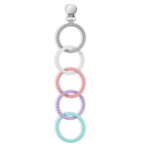 Silicone Baby Teether Links, Cutie Baby Teething Toys with Pacifier Clip, Multi Use Baby Teether Rings, Food Grade Silicone Attachable Teether Che...