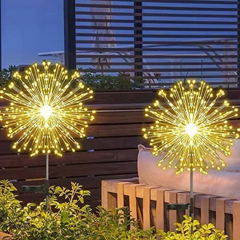 Set of 2 outdoor solar decorative lights with 210 LEDs, waterproof solar firework lights with 2 modes: flashing and stable, suitable for outdoor, ...