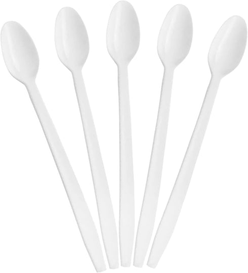 Large White Plastic Spoons, 8" Long Handled Spoon, Disposable Cutlery, Dessert Spoon Disposable 50PK...