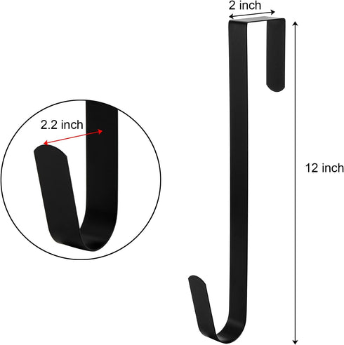 Tebery 4 Pack Premium Wreath Hanger Door Hangers, 12-Inch Black Over The Door Hooks, Long Wreath Hangers for Hanging Christmas Decorations, Clothe...
